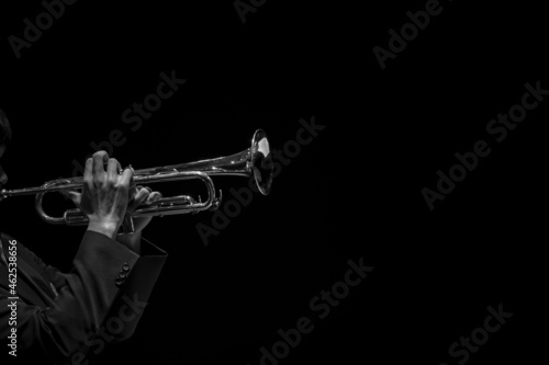 Abstract, musician playing the Trumpet black and white
