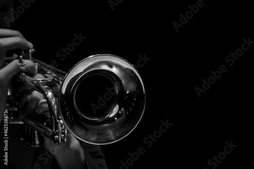 Canvas Print Abstract, musician playing the Trumpet black background