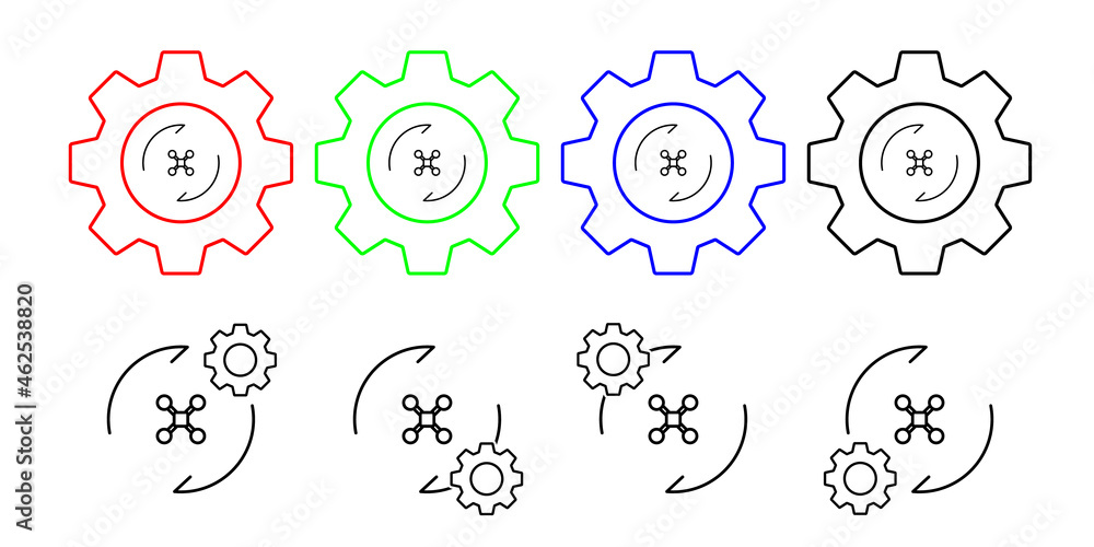 Drone turn field outline vector icon in gear set illustration for ui and ux, website or mobile application