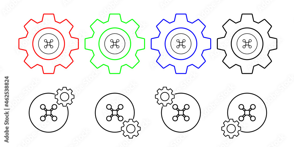 Drone field outline vector icon in gear set illustration for ui and ux, website or mobile application