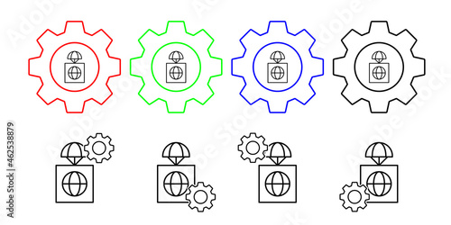 Global premise field outline vector icon in gear set illustration for ui and ux, website or mobile application