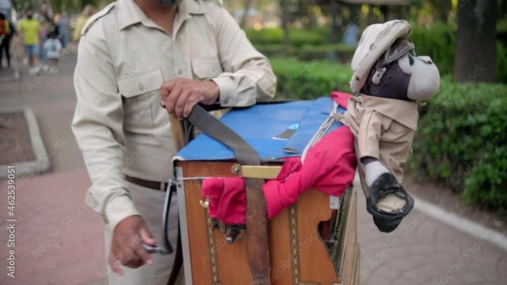 Traditional Mexican organ grinder in park from Mexico City Traditional Mexican organ grinder in park from Mexico City