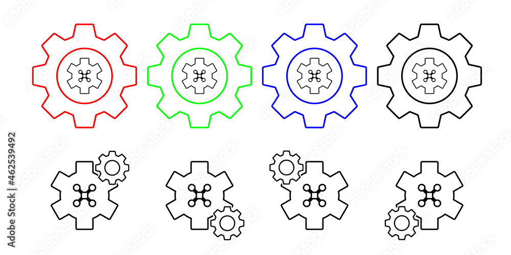 Control of drones field outline vector icon in gear set illustration for ui and ux, website or mobile application