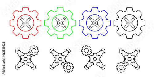 Drone field outline vector icon in gear set illustration for ui and ux, website or mobile application