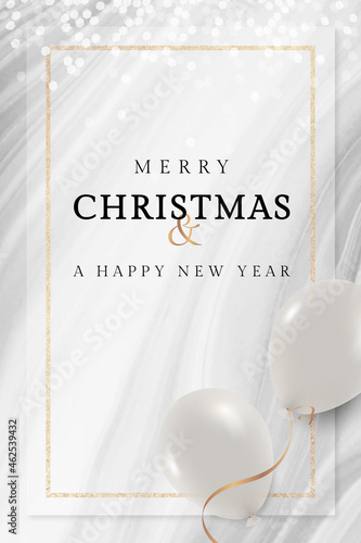Merry Christmas and a Happy New Year sign with white balloons frame design vector
