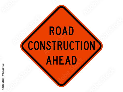isolated road sign for road construction is ahead  on orange round square board for label, banner, broad, notification, information etc. flat vector design 
