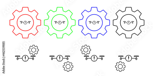 Attention drone field outline vector icon in gear set illustration for ui and ux, website or mobile application