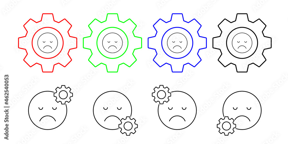 Sad sleepy, emotions vector icon in gear set illustration for ui and ux, website or mobile application