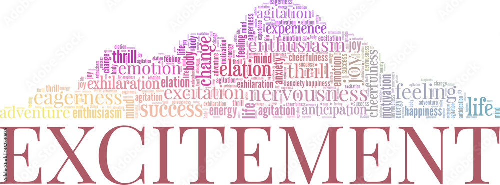 Fototapeta premium Excitement vector illustration word cloud isolated on white background.