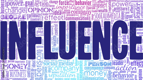 Influence vector illustration word cloud isolated on white background.
