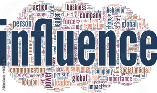 Influence vector illustration word cloud isolated on white background.