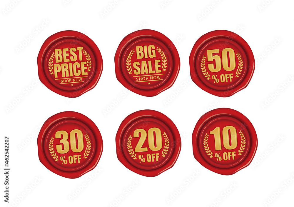 Discount icon illustration set for ecommerce site etc. ( sealing wax motif )