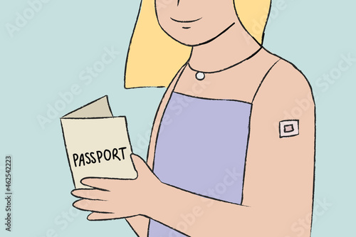Hand drawn vaccination passport vector woman character