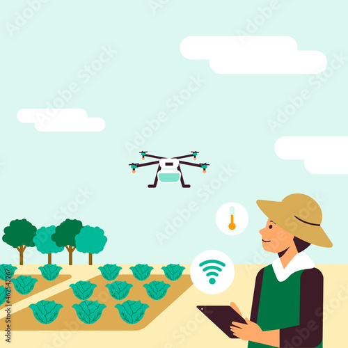 Farmers using agricultural drone vector smart farming