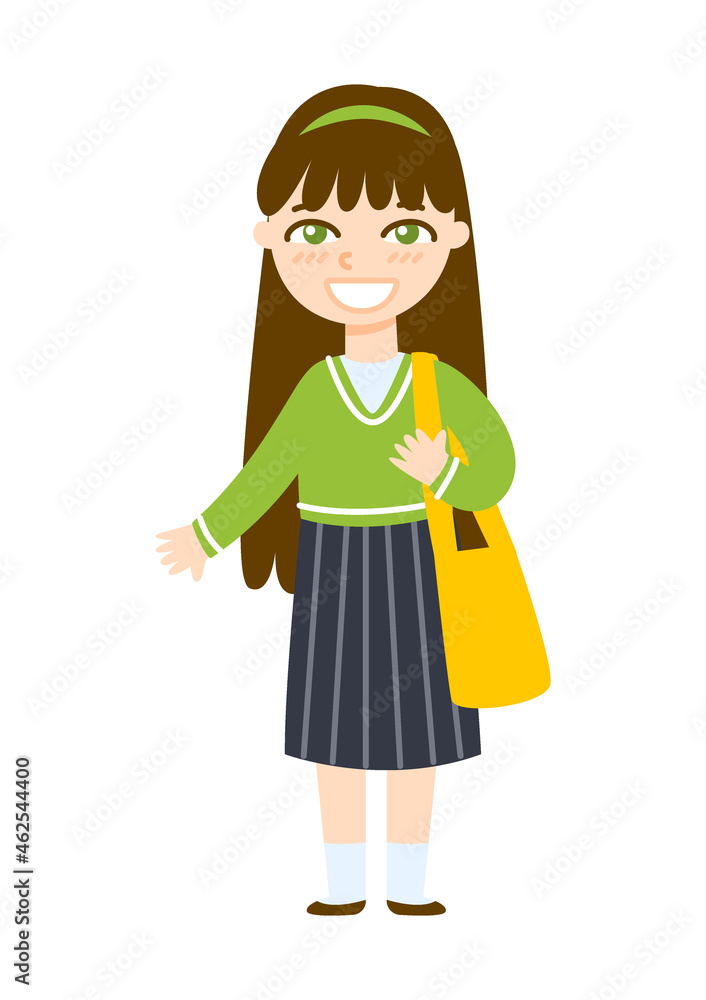 Cute cartoon school girl isolated on white background Cute cartoon school girl isolated on white background