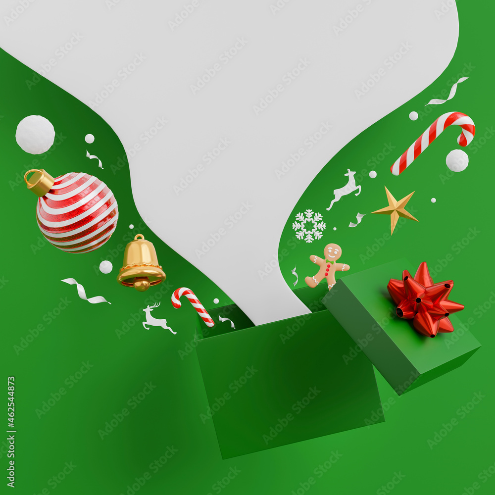Naklejka premium christmas gift bounce off gift box with merry christmas concept