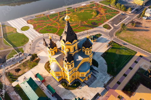 Aerial view of cathedral of St. Alexander Nevsky early morning. Nizhny Novgorod. Russia photo