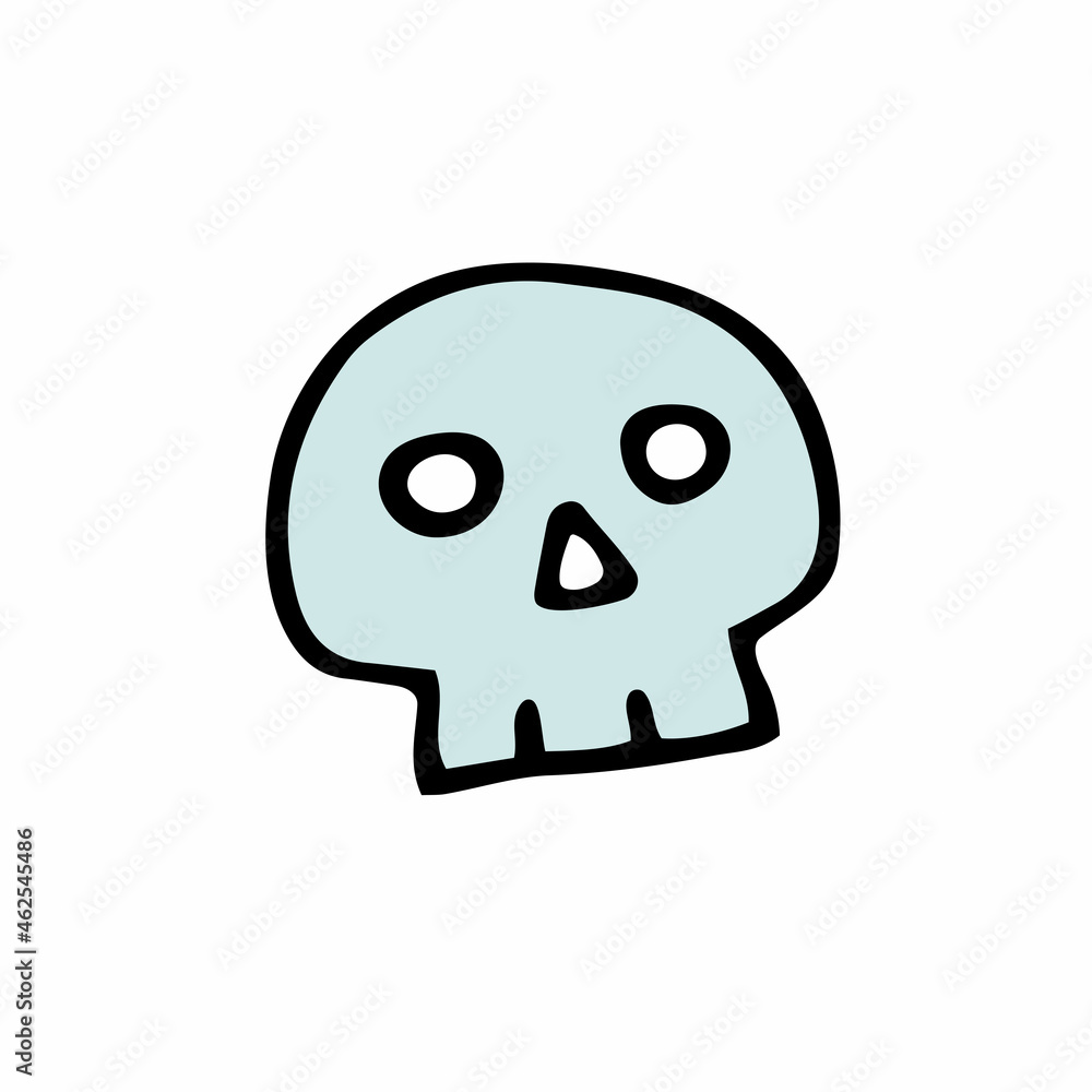 Doodle Halloween scull. Color Skeleton isolated on white background. Hand-drawn cute scary cranium. Mystical sketch character. Vector bone illustration for spooky autumn holidays, The day of the Dead Doodle Halloween scull. Color Skeleton isolated on white background. Hand-drawn cute scary cranium. Mystical sketch character. Vector bone illustration for spooky autumn holidays, The day of the Dead