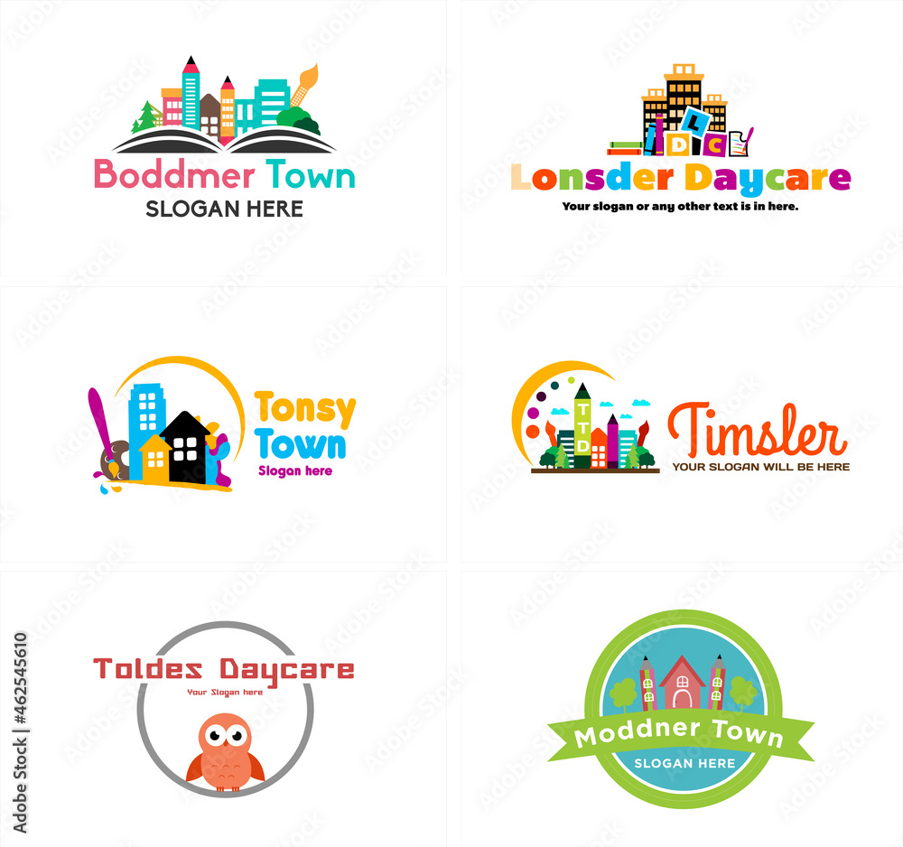 Colorful playful building children logo design