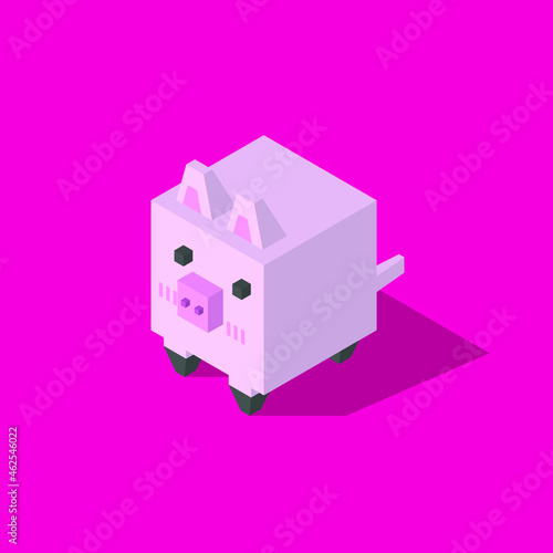 pink pig cubic isometric