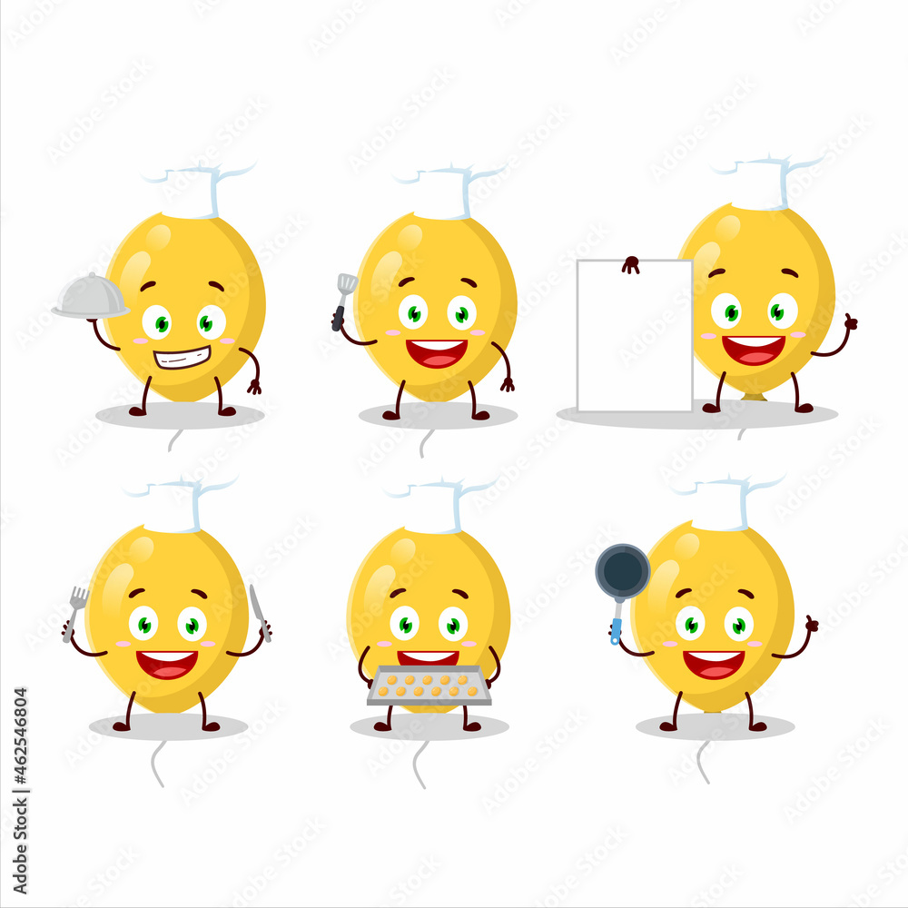 Cartoon character of yellow balloons with various chef emoticons Cartoon character of yellow balloons with various chef emoticons
