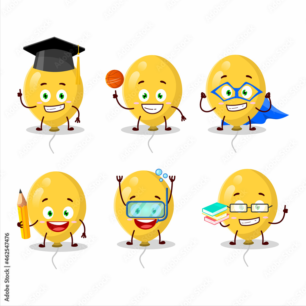 School student of yellow balloons cartoon character with various expressions School student of yellow balloons cartoon character with various expressions