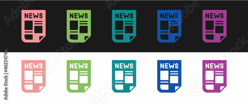Set News icon isolated on black and white background. Newspaper sign. Mass media symbol. Vector