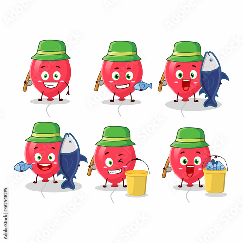 A fisherman red balloons cartoon picture catch a big fish