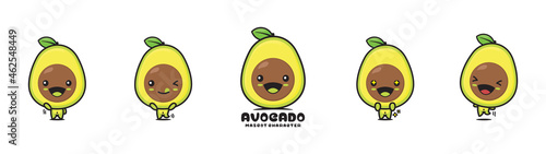 cute avocado cartoon mascot, fruit vector illustration, with different facial expressions and poses