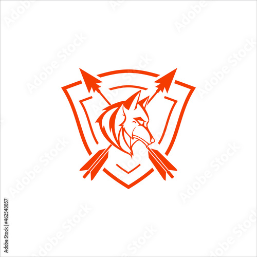 Sport Logo Archery Design with Arrow Vector, and Wolf Head Shield