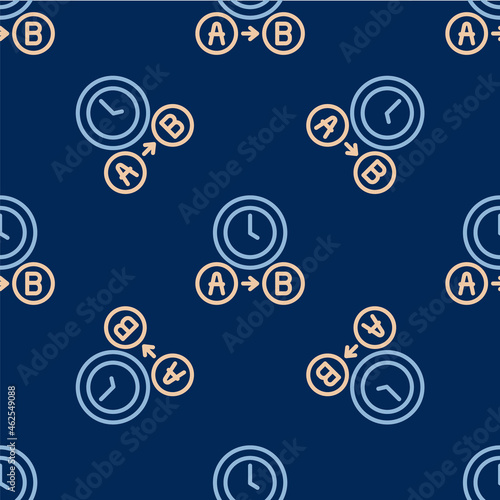 Line Taxi waiting time icon isolated seamless pattern on blue background. Car deadline, schedule ride. Vector