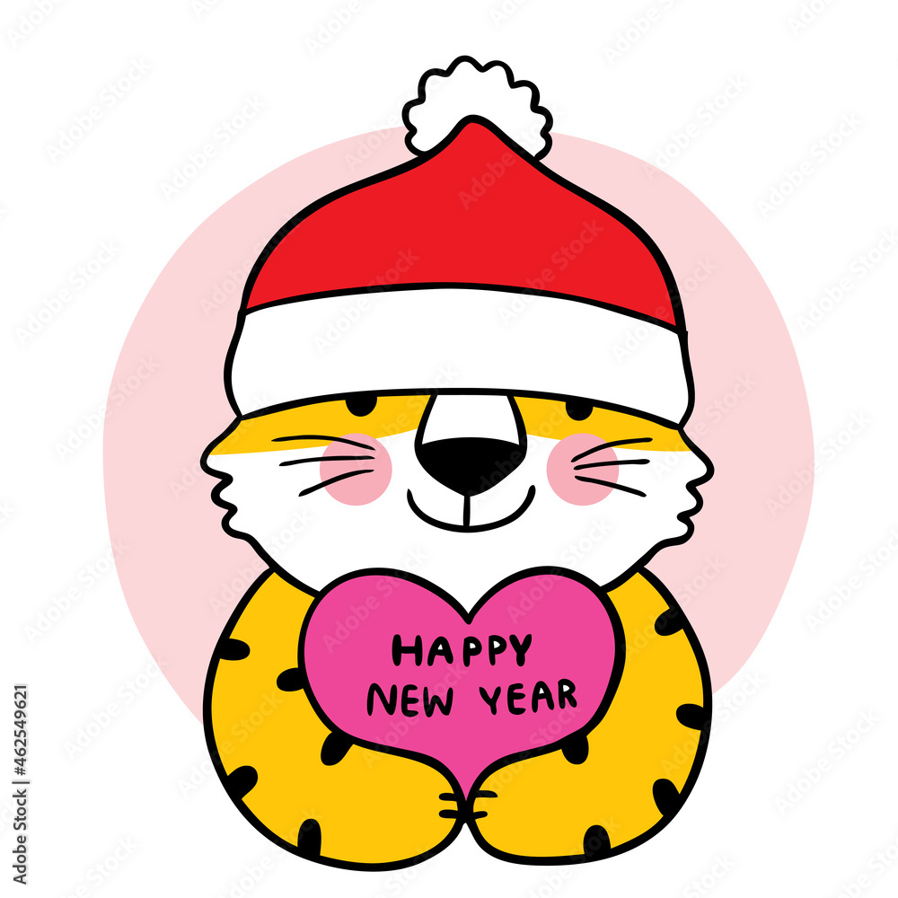 Cartoon cute Happy New year 2002 Tiger and heart vector. Cartoon cute Happy New year 2002 Tiger and heart vector.