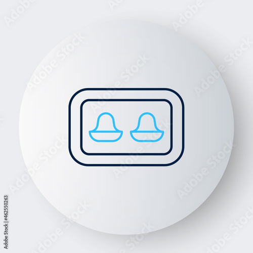 Line Earplugs with storage box icon isolated on white background. Ear plug sign. Noise symbol. Sleeping quality concept. Colorful outline concept. Vector