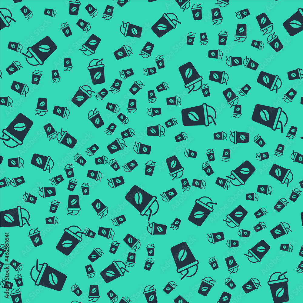 Black Iced coffee icon isolated seamless pattern on green background. Vector Black Iced coffee icon isolated seamless pattern on green background. Vector