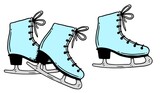 Vector illustration of women's ice skates. Hand drawing, sketch. Doodle style. blue