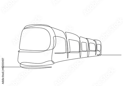 Train Line Art Drawing. Modern Train One Line Illustration. Railway Transport One Line Concept for Travel Poster, Print, Banner, Social Media, Web. Vector EPS 10