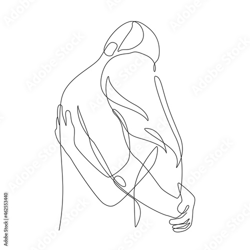 Couple Lovers Continuous One Line Drawing. Man and Woman Kissing Line Art Illustration. Couple Minimal Black Lines Drawing on White Background. Vector EPS 10