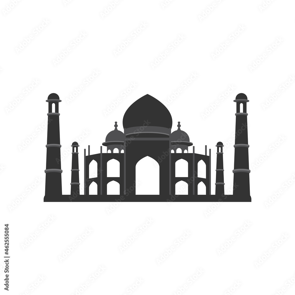 Taj Mahal black flat art illustration India. Vector illustration