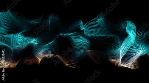 abstraction of neon wave on black background. blue abstract texture photo