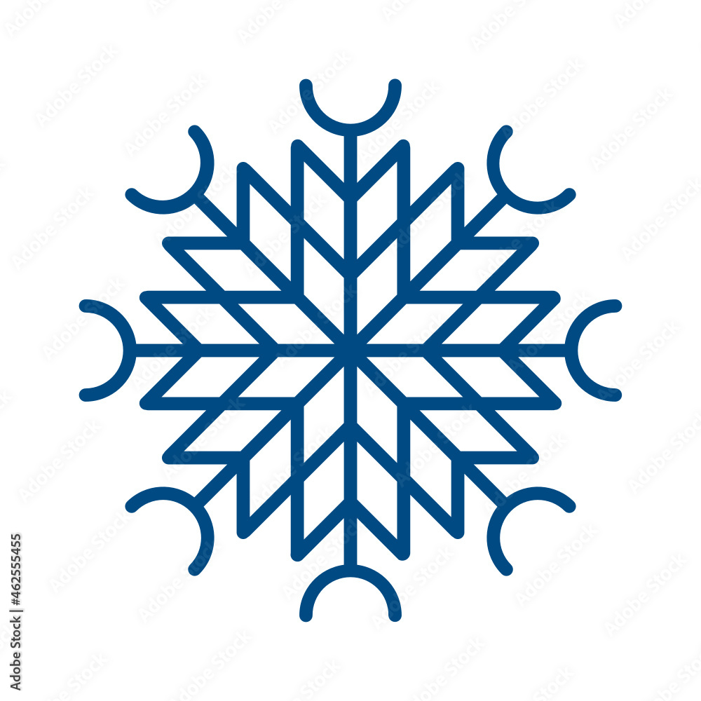 Snowflake vector line icon. Svg sign of blue snowflake for xmas symbol, new year decoration, Christmas web banner. Linear ice or snow emblem. Festive Winter season logotype. Minimalist illustratio

