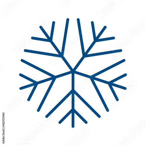 Snowflake vector line icon. Svg sign of blue snowflake for xmas symbol, new year decoration, Christmas web banner. Linear ice or snow emblem. Festive Winter season logotype. Minimalist illustratio