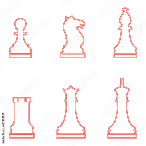 Neon chess pieces red color vector illustration flat style image