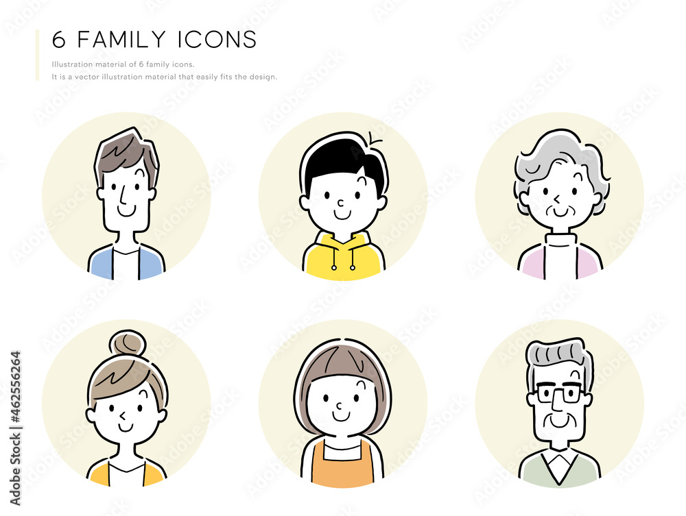 Naklejka premium ベクターイラスト素材：家族、人物アイコンセット 