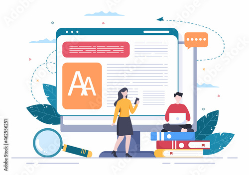 Content Writer or Journalist Background Vector Illustration For Copy Writing, Research, Development Idea and Novel or Book Script in Flat Style