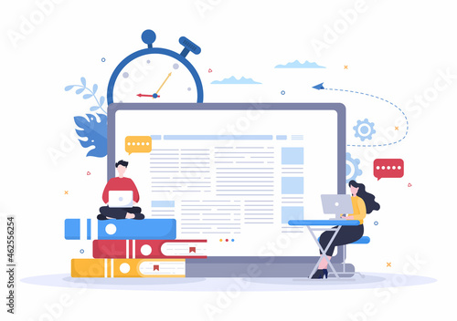 Content Writer or Journalist Background Vector Illustration For Copy Writing, Research, Development Idea and Novel or Book Script in Flat Style