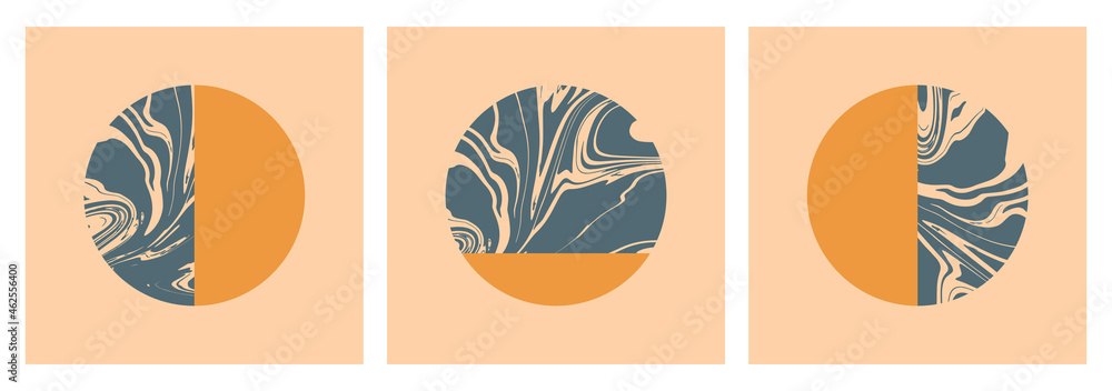 Abstract stylish minimalist prints with circles and marble, epoxy textures in mid-century style in green and yellow colors. Trendy contemporary boho poster for wall decor, covers, advertising. Abstract stylish minimalist prints with circles and marble, epoxy textures in mid-century style in green and yellow colors. Trendy contemporary boho poster for wall decor, covers, advertising.