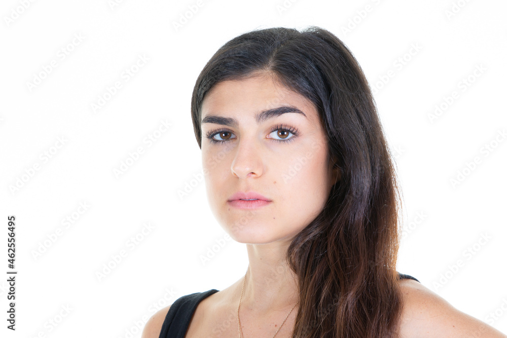 portrait of young serious proud beauty slim woman looking in camera portrait of young serious proud beauty slim woman looking in camera
