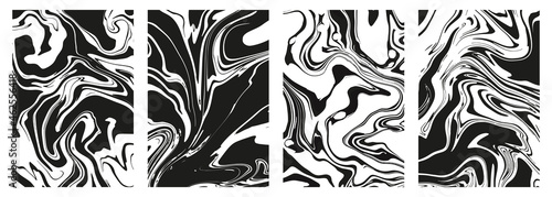 Obraz na płótnie Set of abstract black marble or epoxy textures on a white background. Prints with Graphic Stylish Liquid Ink Stains. Trendy backgrounds for cover designs, invitations, case, wrapping paper.