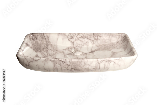 sink bowl made of natural stone beige color, marble, sanitary ware isolated on white background 