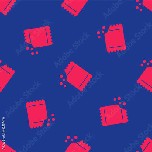 Red Packet of pepper icon isolated seamless pattern on blue background. Vector